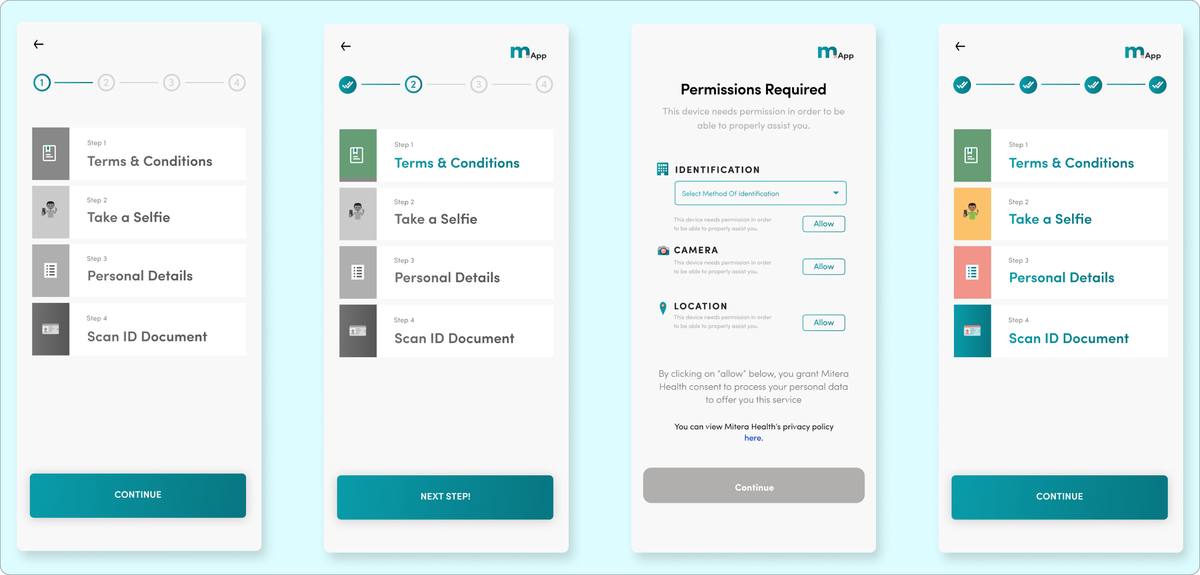 Permission and verification step screens