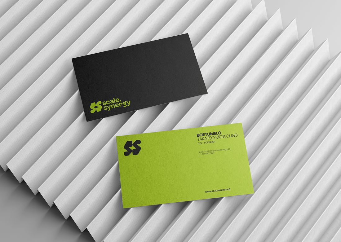 Business cards — lime and dark colourway