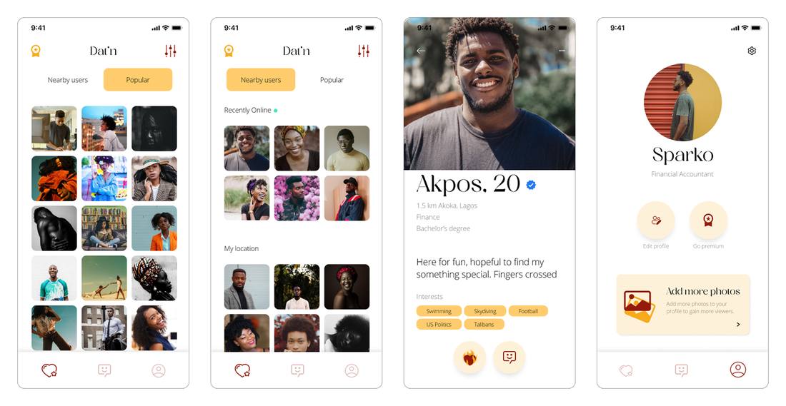 Homepage, profile view, and personal profile
