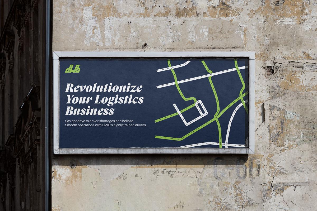 Billboard on wall — lime on navy