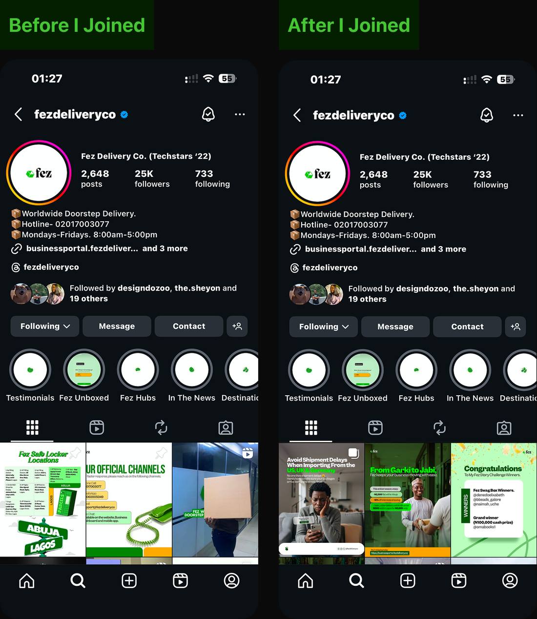 Social media — before and after redesign